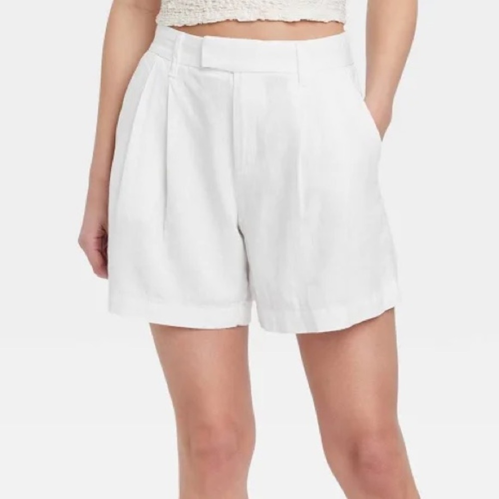 Women's High-Rise Tailored Linen Shorts - A New Day
White (16)